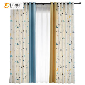 DIHINHOME Home Textile Kid's Curtain DIHIN HOME Cartoon Animals Printed,Blackout Grommet Window Curtain for Living Room,52x63-inch,1 Panel