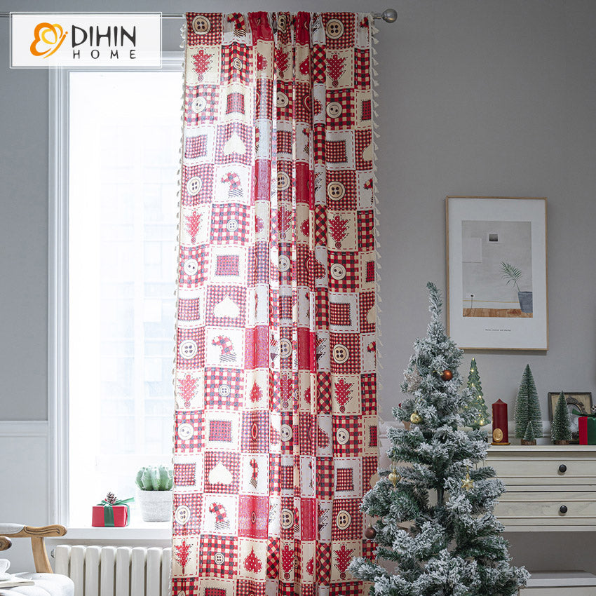 DIHINHOME Home Textile Kid's Curtain DIHIN HOME Cartoon Christmas Day Printed Curtains,Half Blackout Grommet Window Curtain for Living Room ,52x63-inch,1 Panel