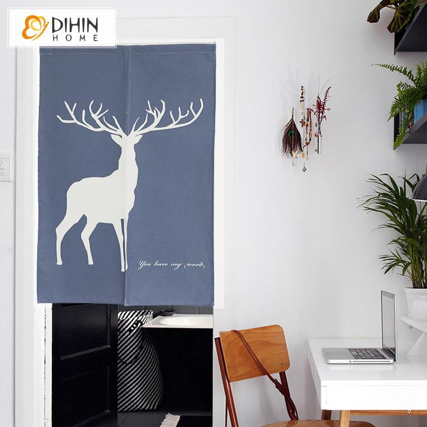 DIHIN HOME Pastoral Deer Printed Japanese Noren Doorway Curtain Tapestry,Cotton Linen,Door Way Curtain Door Hanging Tapestry,33.5''Wx59''L,1 Panel