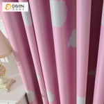 DIHINHOME Home Textile Kid's Curtain DIHIN HOME Cartoon Pink Fabric White Clouds Printed,Blackout Grommet Window Curtain for Living Room,1 Panel
