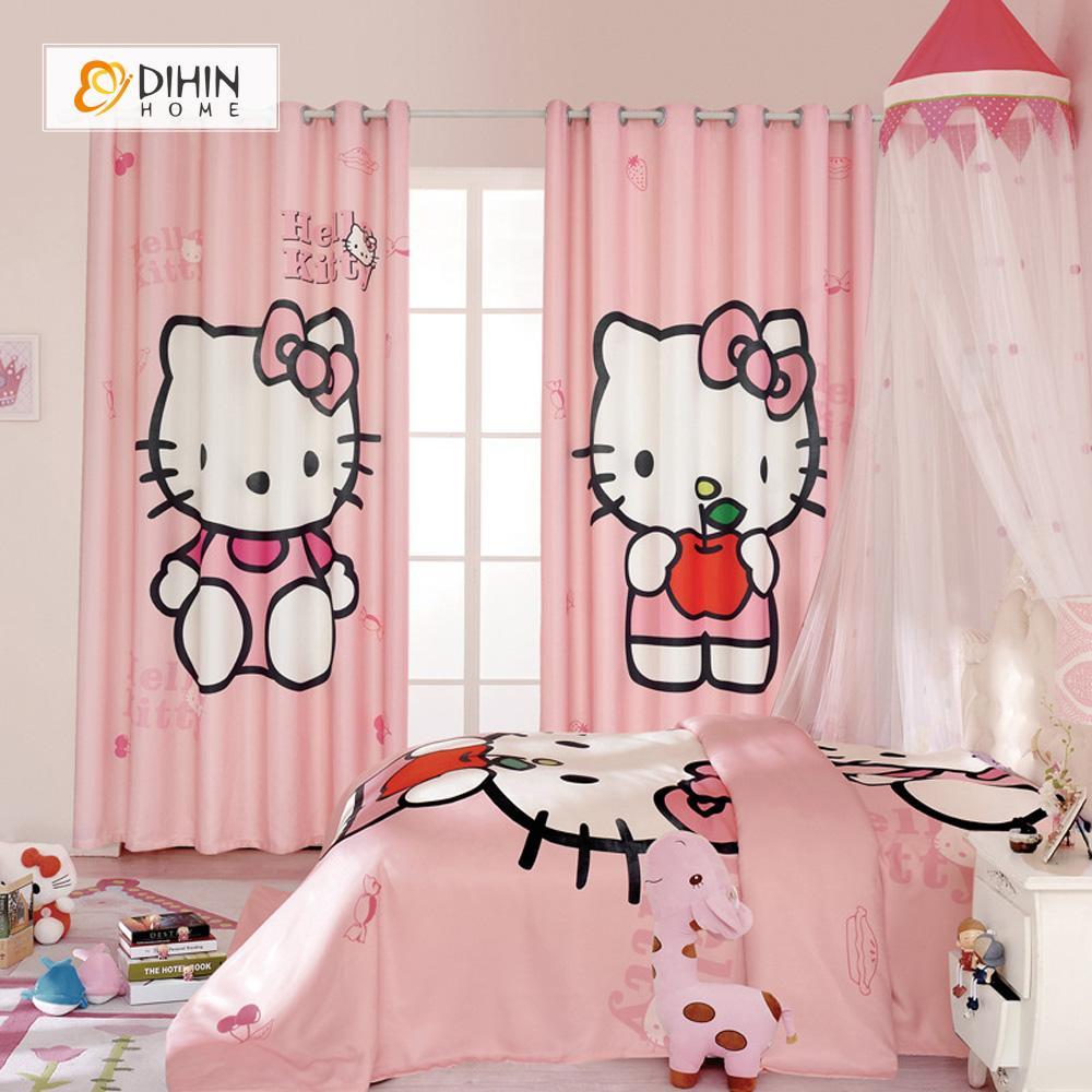 DIHIN HOME 3D Printed Pink Hello Kitty Blackout Curtains ,Window Curtains Grommet Curtain For Living Room ,39x102-inch,2 Panels Included