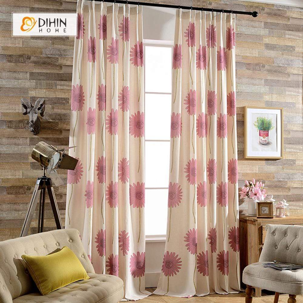 DIHINHOME Home Textile Pastoral Curtain DIHIN HOME Printing Flowers Curtain ,Cotton Linen ,Blackout Grommet Window Curtain for Living Room ,52x63-inch,1 Panel