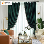 Luxury Dark Green Velvet Fabric,Customized Blackout Grommet Curtains Window Drapes For Living Room