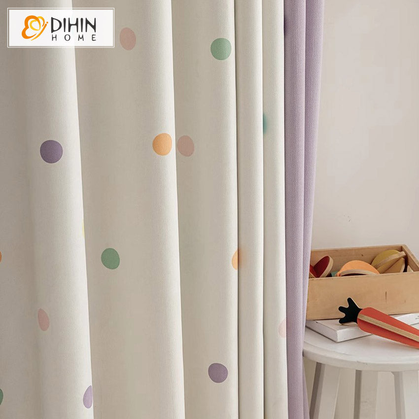 DIHIN HOME Cartoon Colorful Small Dot Printed,Blackout Grommet Window Curtain for Living Room ,52x63-inch,1 Panel