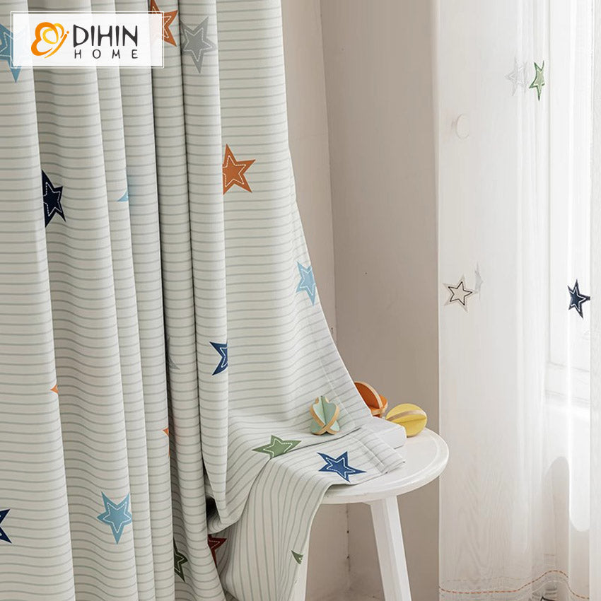 DIHIN HOME Cartoon Thickness Stars Printed,Blackout Grommet Window Curtain for Living Room ,52x63-inch,1 Panel