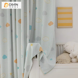 DIHIN HOME Cartoon Thickness Colorful Clouds Printed,Blackout Grommet Window Curtain for Living Room ,52x63-inch,1 Panel