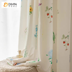 DIHIN HOME Pastoral Thickness Leaves Printed,Blackout Grommet Window Curtain for Living Room ,52x63-inch,1 Panel