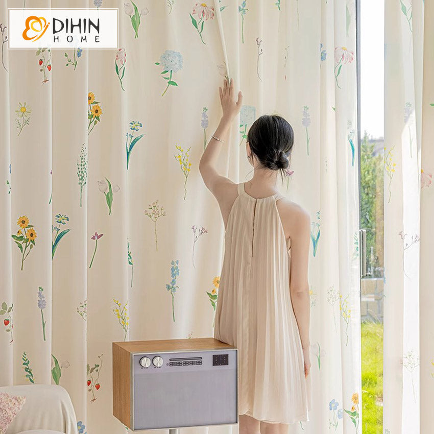 DIHIN HOME Pastoral Thickness Leaves Printed,Blackout Grommet Window Curtain for Living Room ,52x63-inch,1 Panel