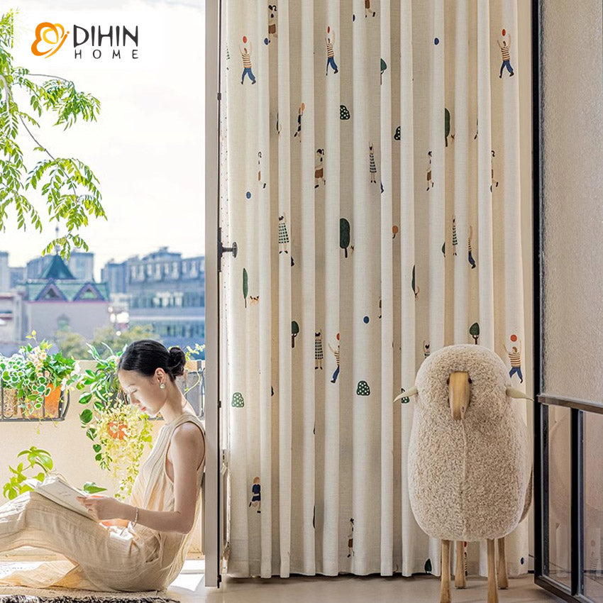 DIHIN HOME Cartoon Thickness Boys and Girls Printed,Blackout Grommet Window Curtain for Living Room ,52x63-inch,1 Panel