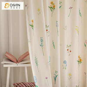 DIHIN HOME Pastoral Thickness Leaves Printed,Blackout Grommet Window Curtain for Living Room ,52x63-inch,1 Panel