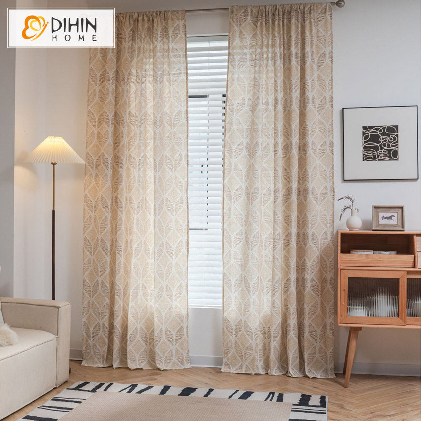 DIHIN HOME Garden Leaves Painting Printed,Blackout Grommet Window Curtain for Living Room ,52x63-inch,1 Panel