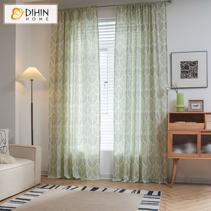 DIHIN HOME Garden Green Leaves Painting Printed,Blackout Grommet Window Curtain for Living Room ,52x63-inch,1 Panel