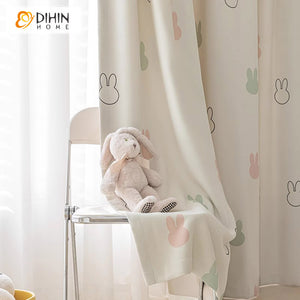 DIHIN HOME Cartoon Thickness Rabbit Printed,Blackout Grommet Window Curtain for Living Room ,52x63-inch,1 Panel