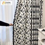 DIHIN HOME Garden Black Color Flowers Printed,Blackout Grommet Window Curtain For Living Room ,52x63-inch,1  Panel