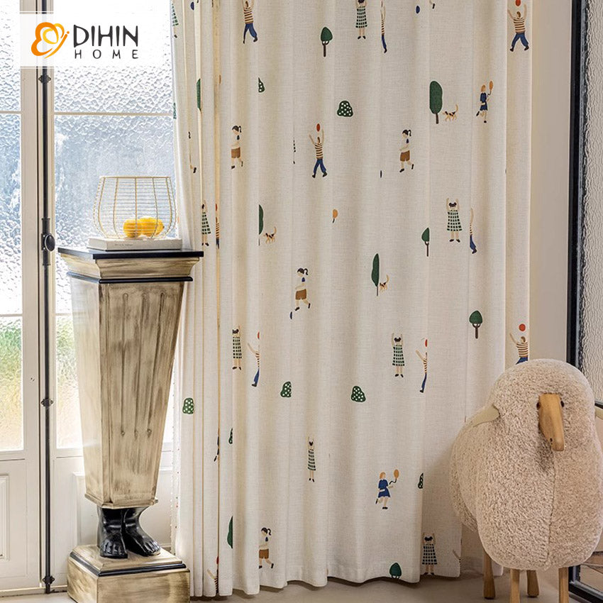 DIHIN HOME Cartoon Thickness Boys and Girls Printed,Blackout Grommet Window Curtain for Living Room ,52x63-inch,1 Panel