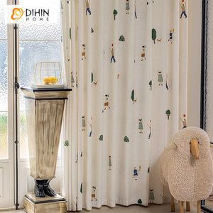 DIHIN HOME Cartoon Thickness Boys and Girls Printed,Blackout Grommet Window Curtain for Living Room ,52x63-inch,1 Panel