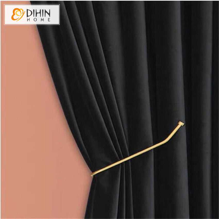 DIHIN HOME Luxury Velvet Farbic Black Color,Blackout Grommet Window Curtain For Living Room ,52x63-inch,1  Panel