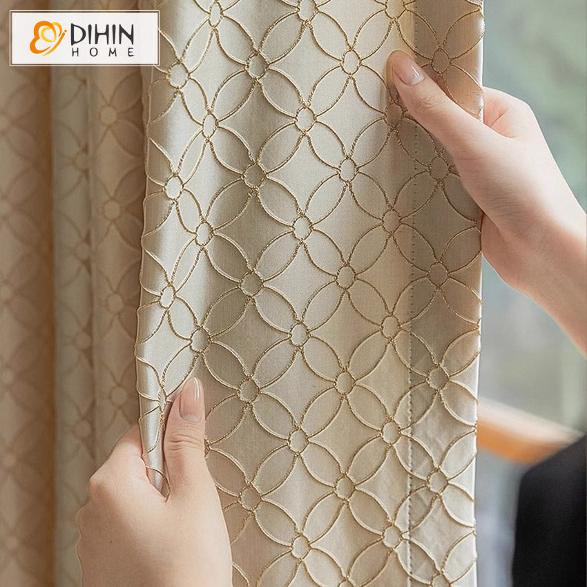 DIHIN HOME Luxury Geometric Jacquard,Blackout Grommet Window Curtain For Living Room ,52x63-inch,1  Panel