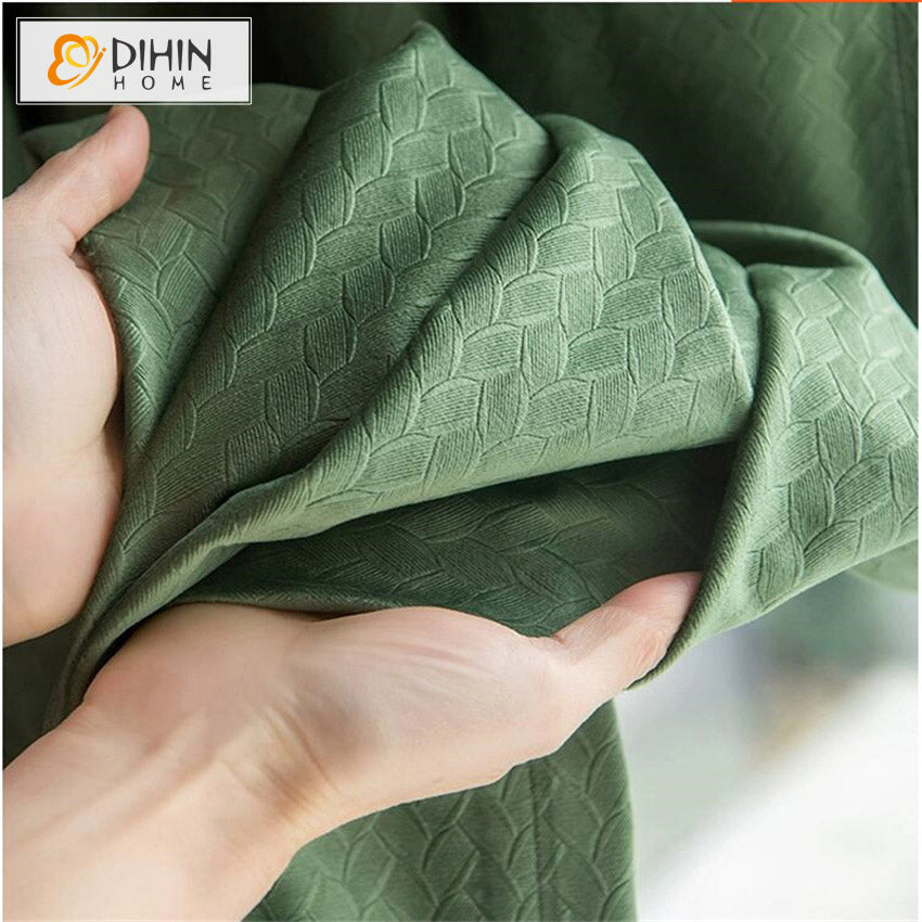 DIHIN HOME Luxury Green Color Jacquard,Blackout Grommet Window Curtain For Living Room ,52x63-inch,1  Panel