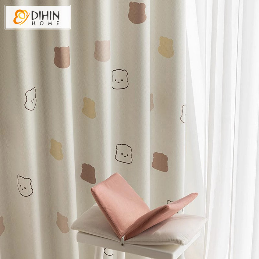 DIHIN HOME Cartoon Thickness Little Bear Printed,Blackout Grommet Window Curtain for Living Room ,52x63-inch,1 Panel