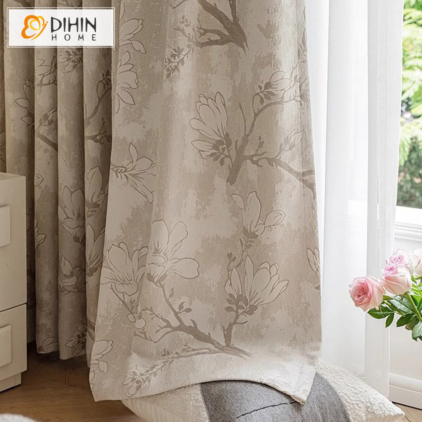 DIHIN HOME Pastoral Jacquard,Blackout Grommet Window Curtain For Living Room ,52x63-inch,1 Panel