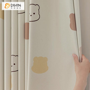 DIHIN HOME Cartoon Thickness Little Bear Printed,Blackout Grommet Window Curtain for Living Room ,52x63-inch,1 Panel