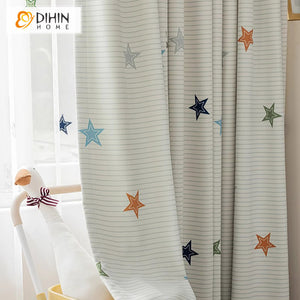 DIHIN HOME Cartoon Thickness Stars Printed,Blackout Grommet Window Curtain for Living Room ,52x63-inch,1 Panel