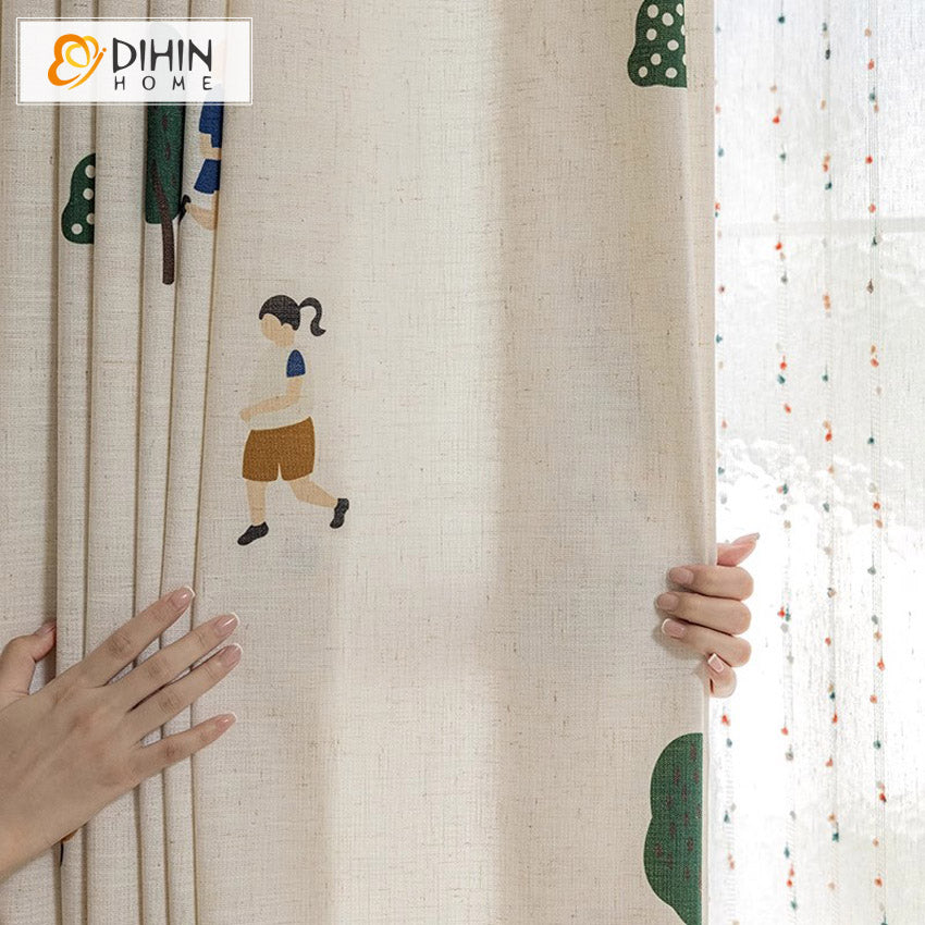 DIHIN HOME Cartoon Thickness Boys and Girls Printed,Blackout Grommet Window Curtain for Living Room ,52x63-inch,1 Panel