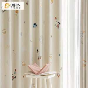 DIHIN HOME Cartoon Thickness Rockets Printed,Blackout Grommet Window Curtain for Living Room ,52x63-inch,1 Panel