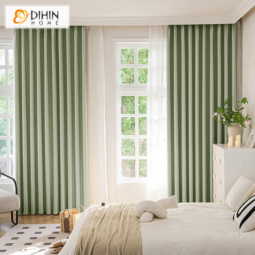 DIHIN HOME Modern Green Thickness Fabric,Blackout Grommet Window Curtain For Living Room ,52x63-inch,1  Panel