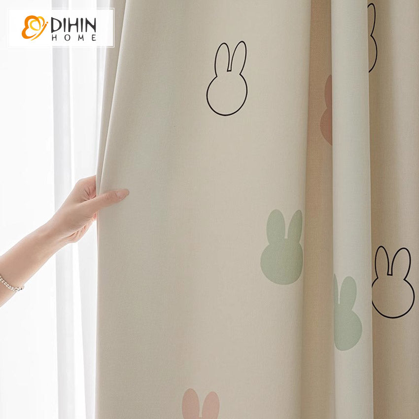 DIHIN HOME Cartoon Thickness Rabbit Printed,Blackout Grommet Window Curtain for Living Room ,52x63-inch,1 Panel