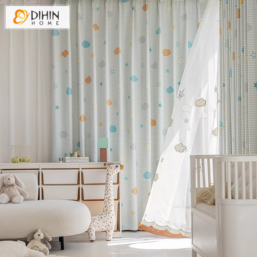 DIHIN HOME Cartoon Thickness Colorful Clouds Printed,Blackout Grommet Window Curtain for Living Room ,52x63-inch,1 Panel