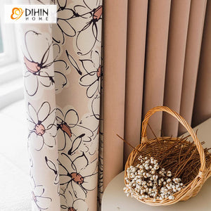 DIHIN HOME Pastoral Flowers Printed,Blackout Grommet Window Curtain for Living Room