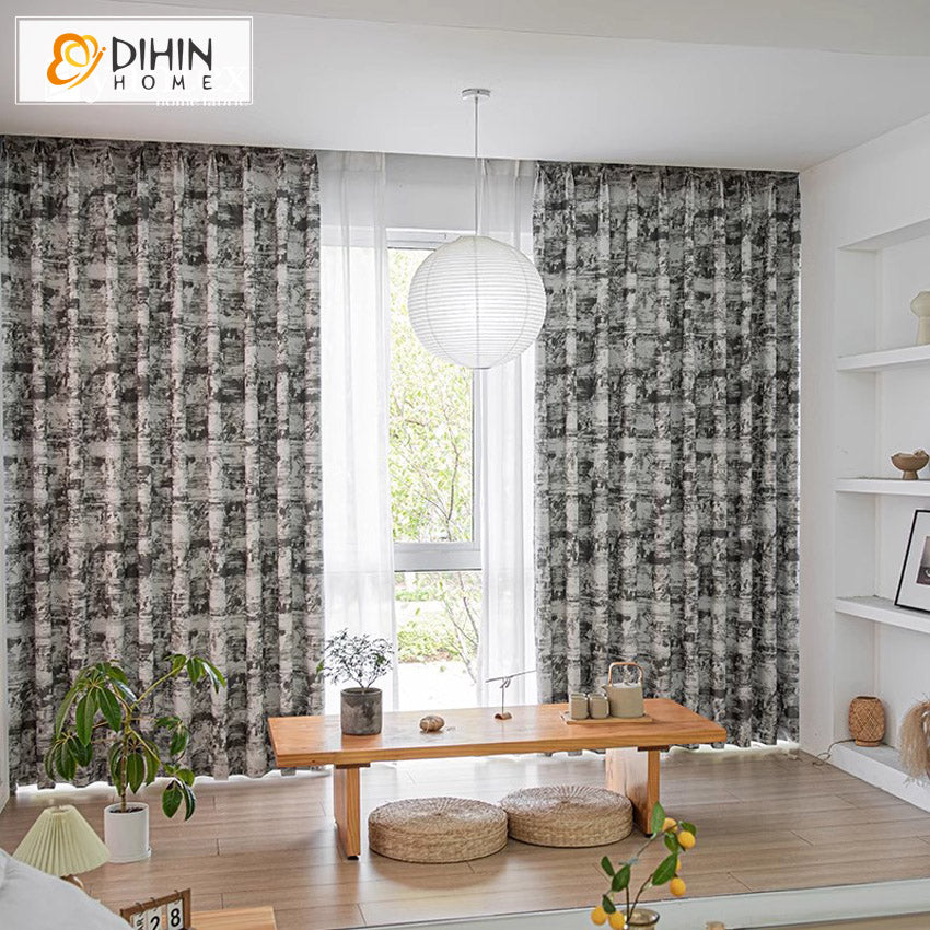 DIHIN HOME European Retro Abstract Pattern Thickness Jacquard,Blackout Grommet Window Curtain for Living Room