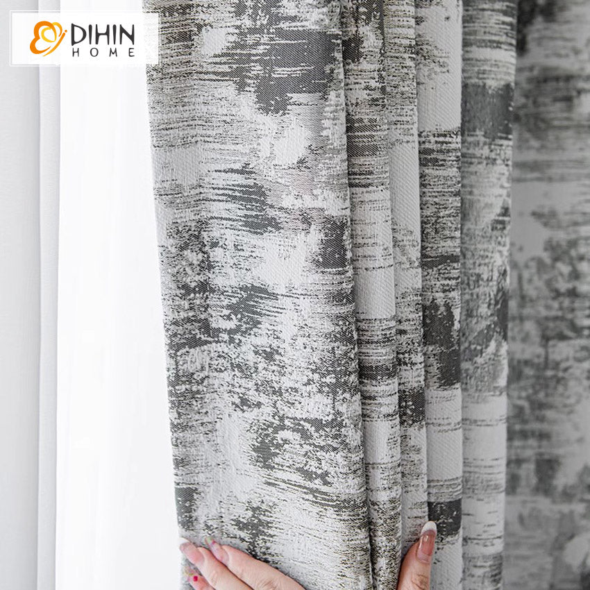 DIHIN HOME European Retro Abstract Pattern Thickness Jacquard,Blackout Grommet Window Curtain for Living Room