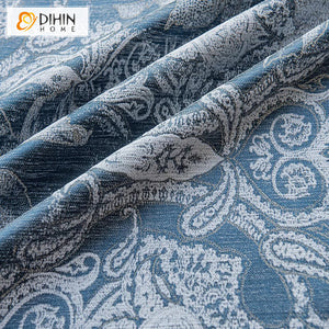 DIHIN HOME European Blue Abstract Jacquard,Blackout Grommet Window Curtain for Living Room