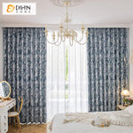 DIHIN HOME European Blue Abstract Jacquard,Blackout Grommet Window Curtain for Living Room