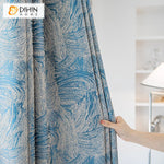 DIHIN HOME High Quality Blue Jacquard,Blackout Grommet Window Curtain for Living Room