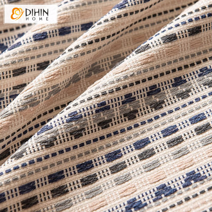 DIHIN HOME European Striped Jacquard,Blackout Grommet Window Curtain for Living Room