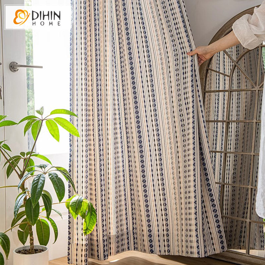 DIHIN HOME European Striped Jacquard,Blackout Grommet Window Curtain for Living Room