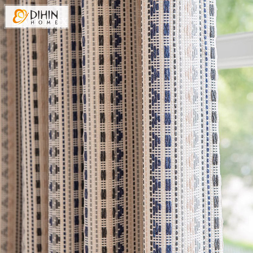 DIHIN HOME European Striped Jacquard,Blackout Grommet Window Curtain for Living Room