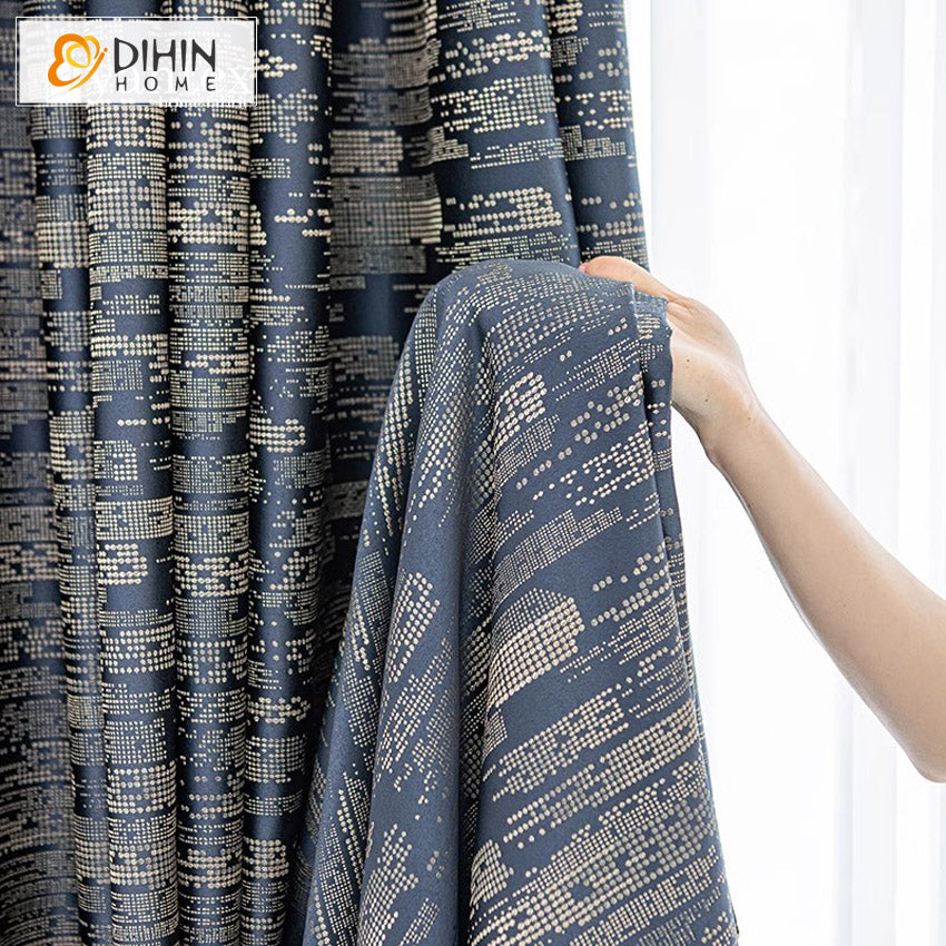 DIHIN HOME European Blue High Precision Jacquard,Blackout Grommet Window Curtain for Living Room