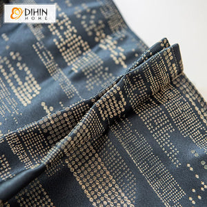 DIHIN HOME European Blue High Precision Jacquard,Blackout Grommet Window Curtain for Living Room