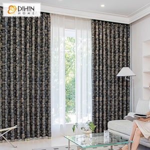 DIHIN HOME European Blue High Precision Jacquard,Blackout Grommet Window Curtain for Living Room