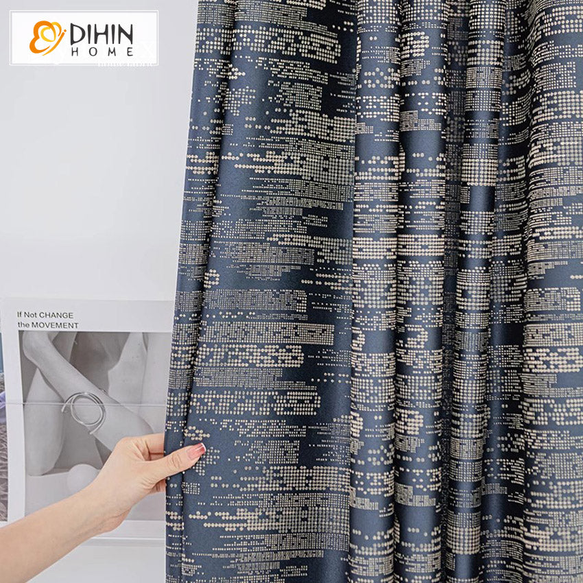 DIHIN HOME European Blue High Precision Jacquard,Blackout Grommet Window Curtain for Living Room