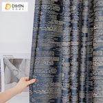 DIHIN HOME European Blue High Precision Jacquard,Blackout Grommet Window Curtain for Living Room