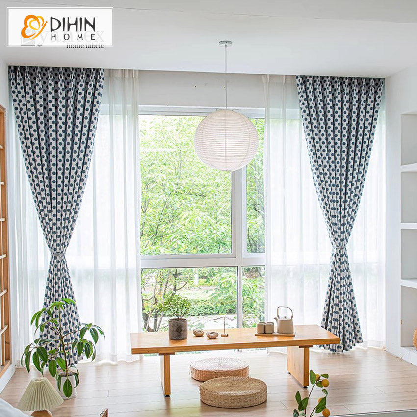 DIHIN HOME European Blue Dots Jacquard,Blackout Grommet Window Curtain for Living Room