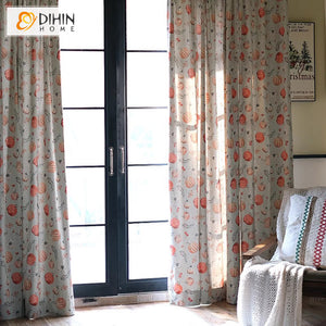 DIHIN HOME American Pastoral Pumpkin Printed,Blackout Grommet Window Curtain for Living Room