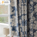 DIHIN HOME European Retro Blue Abstract Flowers Jacquard,Blackout Grommet Window Curtain for Living Room