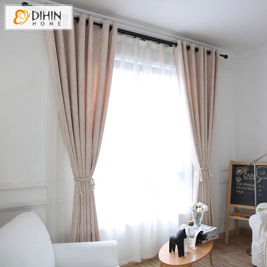 DIHIN HOME European Fashion Striped Flowers Jacquard,Blackout Grommet Window Curtain for Living Room